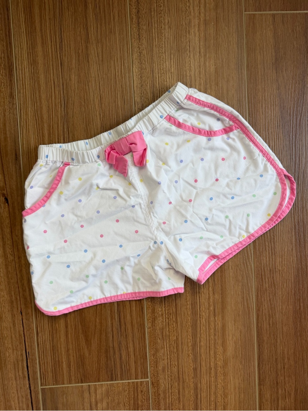 The Beaufort Bonnet Company | White Polka Dot Shorts with Pink Bow and trim